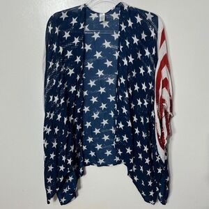 Kimono Wrap‎ Women OS Blue Stars Stripes American Flag Patriotic Cardigan
